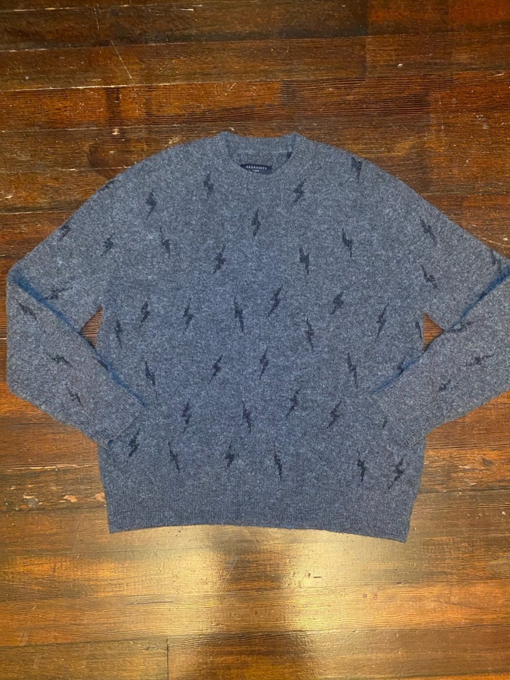 EUC All Saints Alpaca & Wool Blend Charcoal Gray Lightning Crewneck Sweater